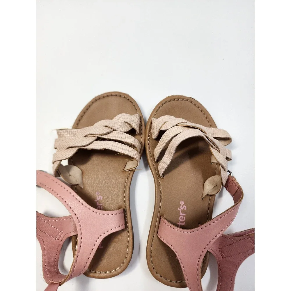 Carters Denali Toddler Girls Pink Beige Braided Ankle Strap Sandals Size 7M